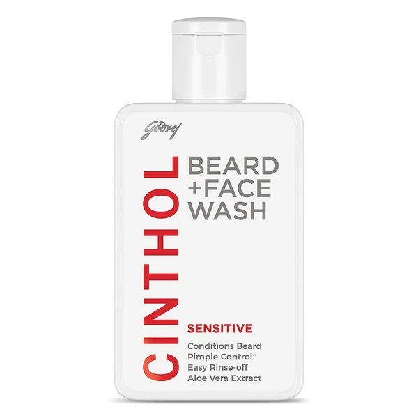 Cinthol Beard+Face Wash Sensitive 100 ml | Aloe Vera Extract | Effectively Control Pimple | Dual Cleansing System | For Men | For Sensitive Skin, Pack of 1 Cinthol Beard+Face Wash Sensitive 100 ml | Aloe Vera Extract | Effectively Control Pimple | Dual Cleansing System | For Men | For Sensitive Skin, Pack of 1